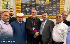 خلال لقاء سماحة الشيخ حاتم البكري وزير الأوقاف والشؤون الدينية غبطة البطريرك بييرباتيستا بيتسابالا بطريرك اللاتين للأراضي المقدسة والأردن وسوريا ولبنان وقبرص